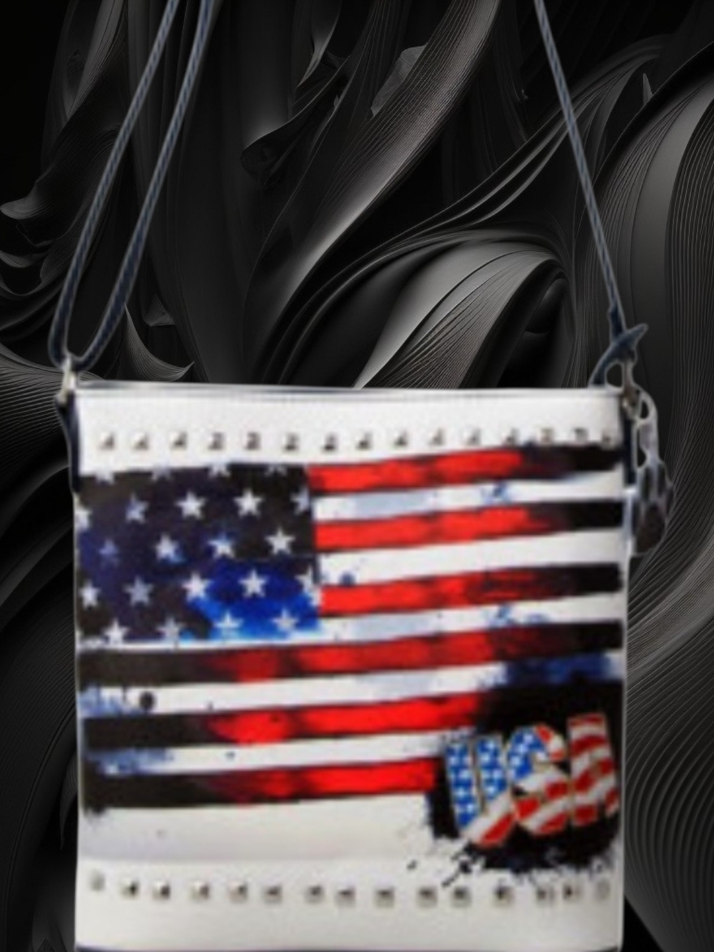 White Crossbody Bag with American Flag Print